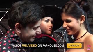 Double Team Thrill: Brunette Chick Gets DPed by Man and Witch