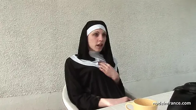 Teen French nun gets fucked in hot trio with Papy Voyeur
