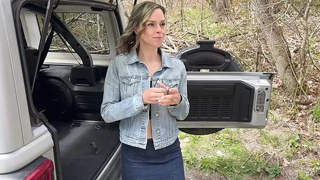 Husband drives car while wife fucks and gets creampie by friend in back seat