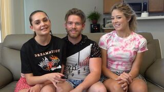 Three-piece strip-off with sultry sirens and a randy stud getting lucky under the hoops
