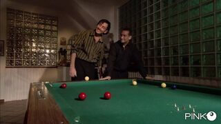 Two thirsty cocks savoring a seductive pussy🌮️ by the pool table