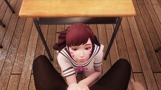 Schoolgirl gets her throat ravaged by Overwatch's DVA's cocksucking skills