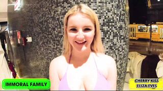 Two dudes ravage step-sisters Cherry Kiss & Eliza Eves in a messy incestual bang!