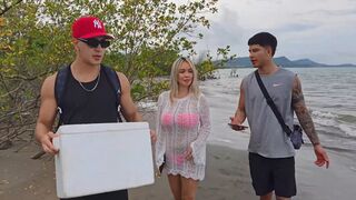 Three-way beach debauchery with stepsiblings Danner, Tatiana, and Max, raw and uncut