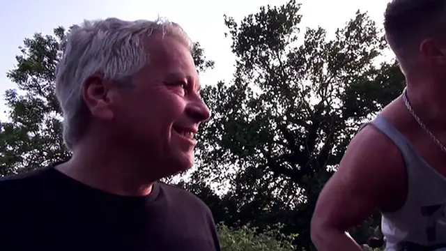 Stranger milf walks by two guys with big dicks and fucks both