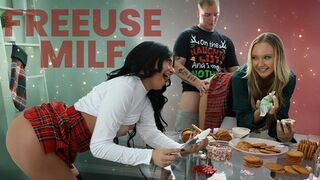 Step siblings crave stepmom's pleasure anytime during festive cheer