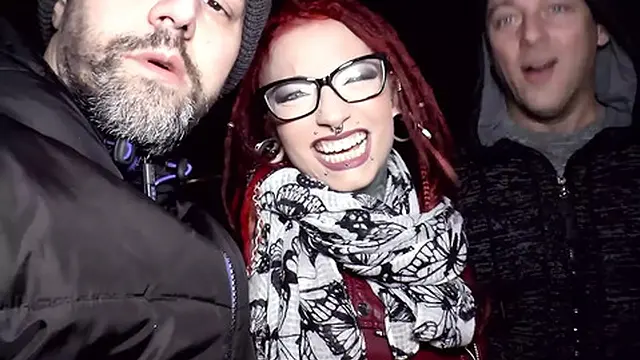 Sassy red hair pleasures with two big dicks