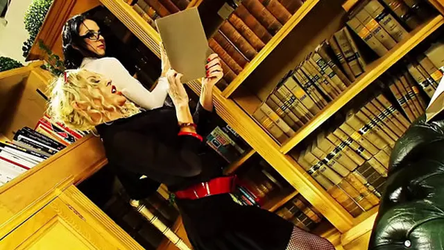 Big-titted Librarian MILF Sluts Share Cock in Cum-drenched Threesome