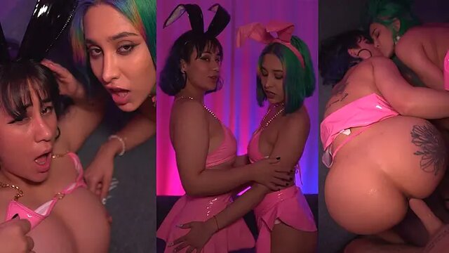 Mira and Roxy: Amateur sluts deepthroat and ride cock