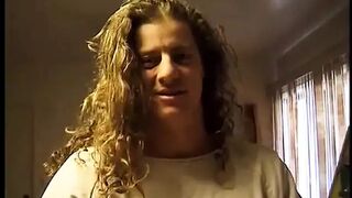 Blonde sexpot begs for facial punishment after riding two fat cocks