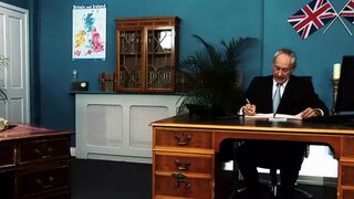 Big Boobed Brits Suck and Fuck Old Guys in Office Threesome
