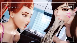 Brigitte's juicy lips engulf Overwatch Dva's gigantic black cock🌭, gushing huge cumshot on massive balls