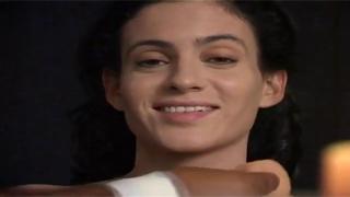 Angeles' flawless face destroyed by savage sex and merciless cum showers from two giant cocks