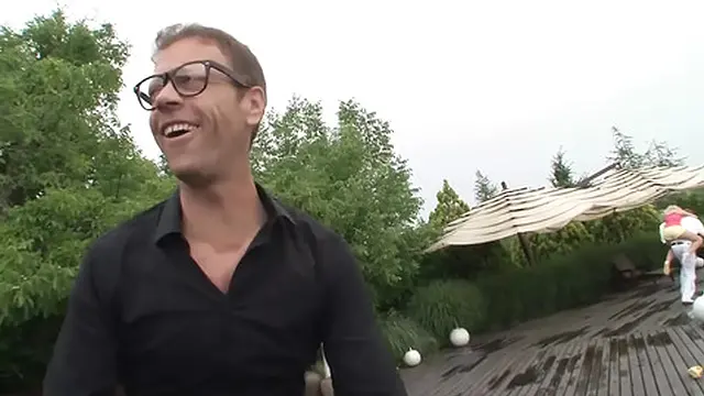 Blonde chick is getting fucked in an interracial threesome