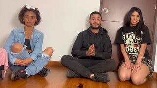 A fresh trio of players in a Strip Spin the Bottle game
