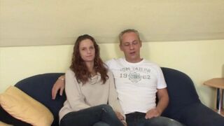 Slut threesome fuck with husband and lover in the same bed - 2