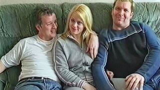 Short Amateur Blonde Fucks with Two Guys