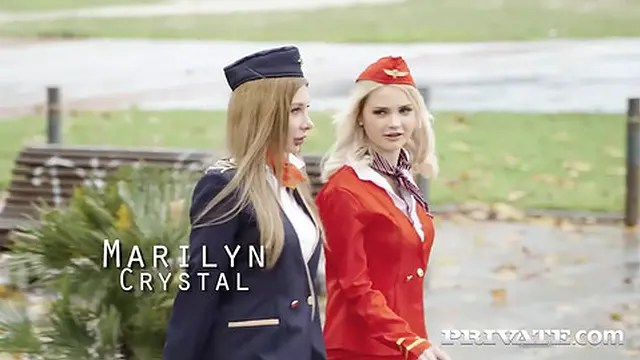Lika Star and Marilyn Crystal — flight attendants seduce in flight