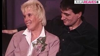 Granny sucks babes cunt while she gets fucked with a blindfold on