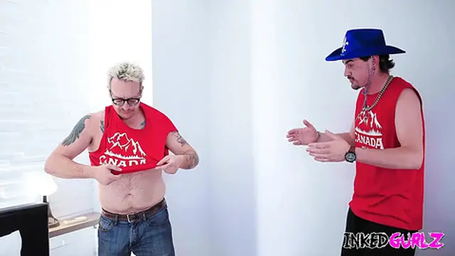 Inked Gurlz - A Tattooed Milf is Muck Hard in the Ass by 2 Cocks in Threesome