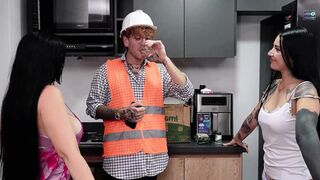 TRIO WITH MY STEPSISTER AND THE BUILDING ENGINEER ON THEIR FIRST DAY OF WORK