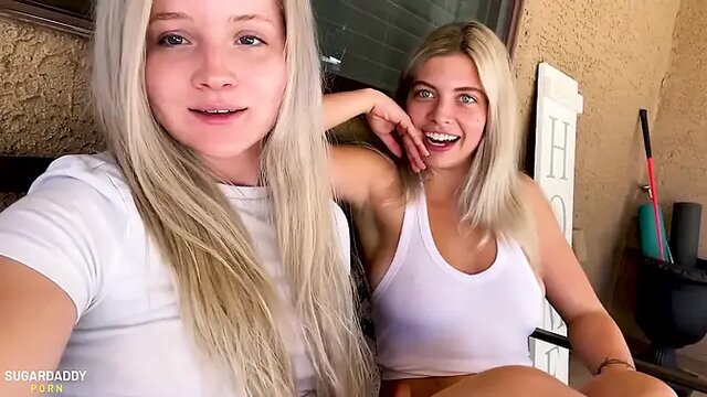 Two sexy blondes suck and fuck Stepdaddy's dick!