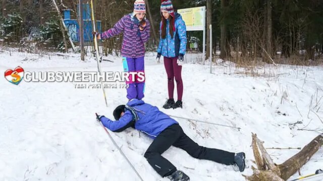Amateur teens on a wild winter threesome adventure