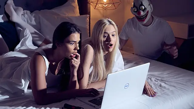 OH GOD horror movie night turns into wild threesome action