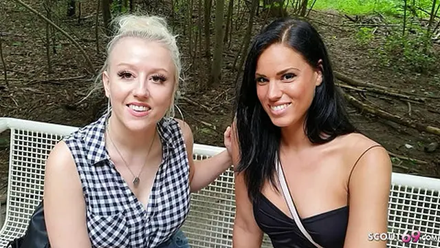 Two German teens share explicit moments with an amateur in a public park